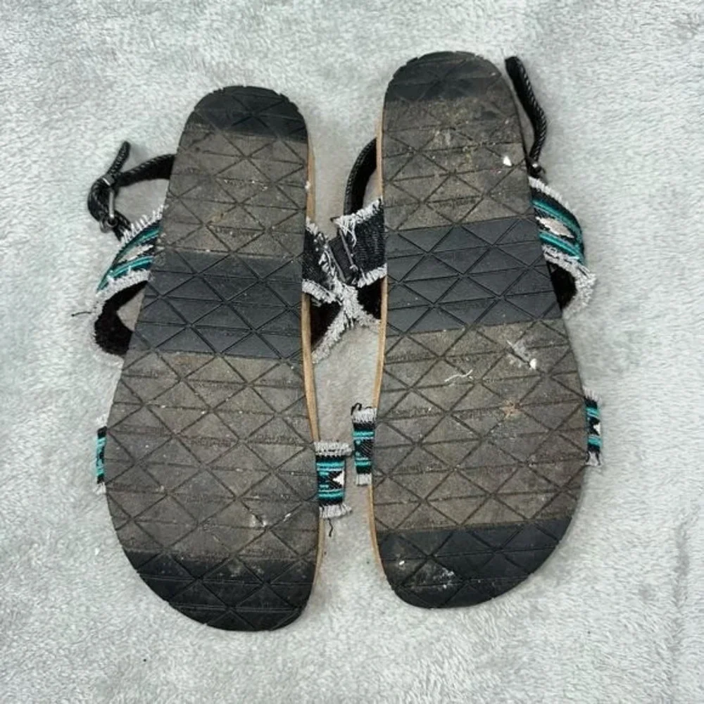 Minnetonka Melody Slingback Sandals Womens 10 Black Teal Good 74003 BKD‎